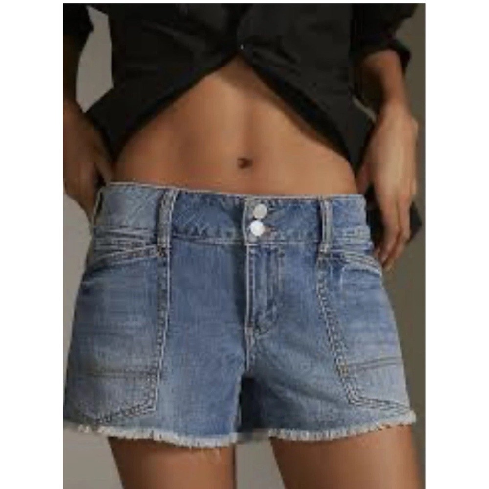 Anthropologie Pilcro Denim Jean Shorts The Wanderer Low Rise Blue Cut Off Sz 32